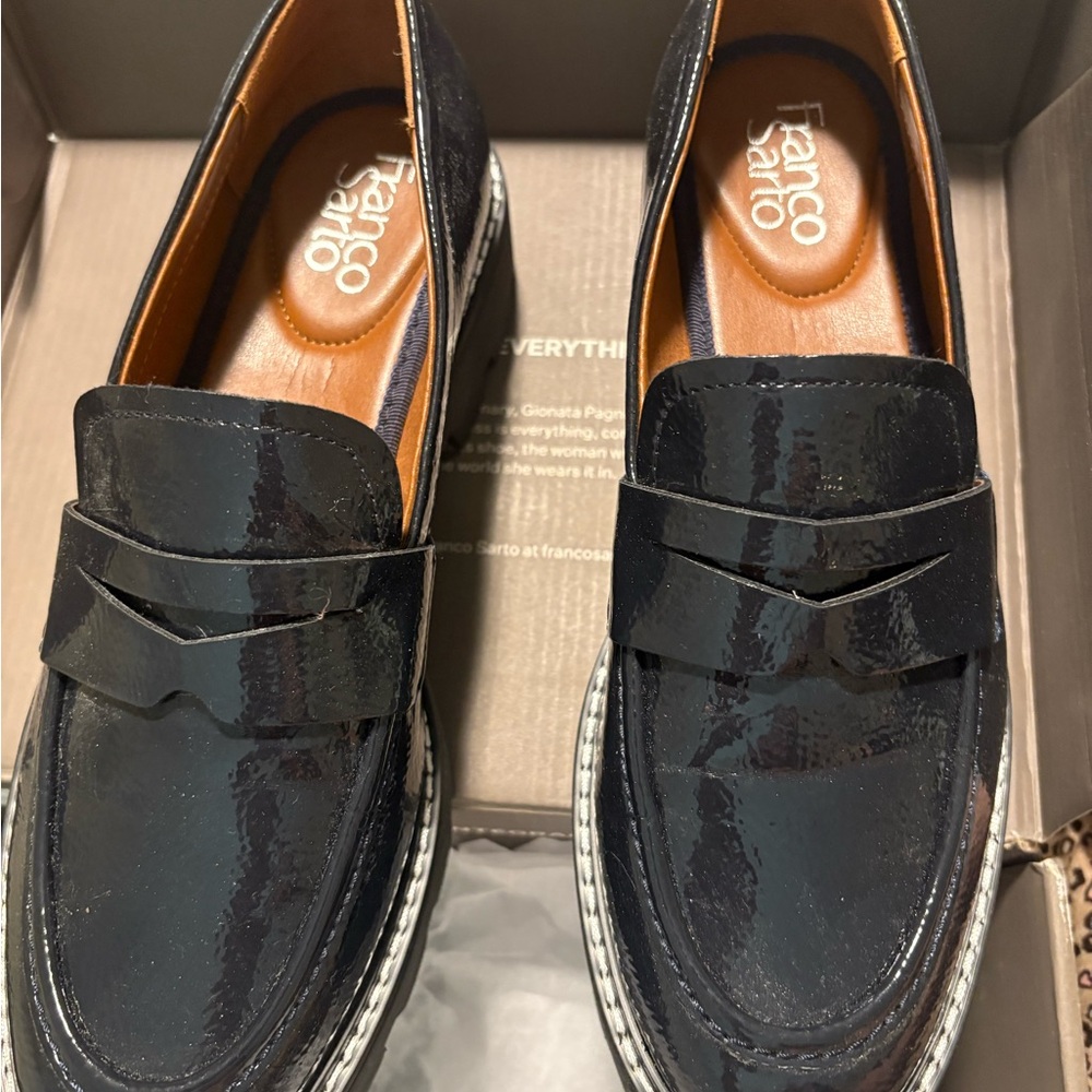 Franco Sarto Glossy Black Loafers for Women